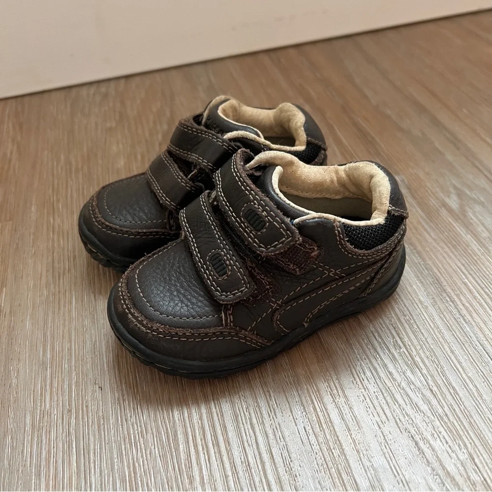 Stride Rite SRT Pierce Boys Brown Leather Shoes Size 4.5 Wide baby first walker